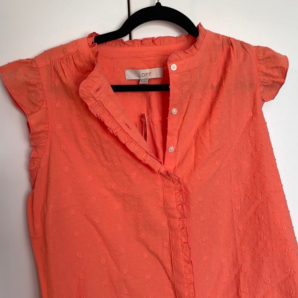 Loft - coral color ruffle top-Button down.
